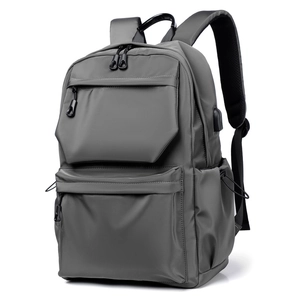 Zaino da viaggio in nylon grigio con grande capacità e porta di ricarica USB integrata