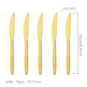 10er-Set goldene Picknickmesser aus Kunststoff mit elegantem Rautenmuster am Griff