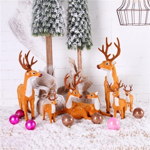 Simulation Reindeer Elk Figurine Plush Flocked Christmas Ornament Desktop Window Display Holiday Decor Realistic Style
