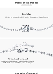 Macro detail of S925 sterling silver ball chain bracelet with square zircon and lobster clasp
