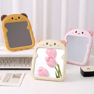 Cute cartoon bear ear folding vanity mirror in yellow, cream and pink for desk use