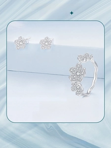 Detailed macro view of S925 silver flower jewelry set with pave-set cubic zirconia