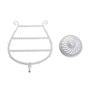 White wine glass shaped earring holder with harp design and round base for jewelry storage