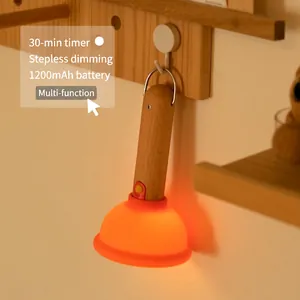 Wooden LED night light with orange dome, 30min timer and dimmable 1200mAh battery