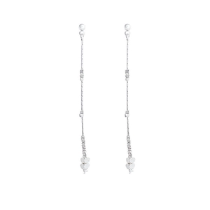 Elegant silver butterfly tassel drop earrings with long linear chains for women