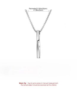 Detail view of 55cm stainless steel spiral pendant necklace showing specs and weight