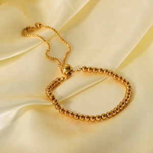 Bracciale a sfere in acciaio inossidabile placcato oro 18K regolabile su seta