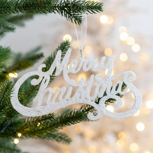 Merry Christmas Letter Hanging Pendant Glitter Plastic Ornaments For Xmas Tree Holiday Party Home Celebration Decoration