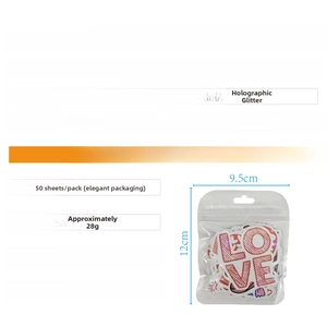 Detailed holographic laser heart stickers specs with vinyl material and waterproof features