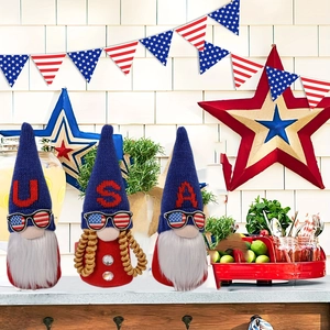 Set of 3 patriotic July 4th gnomes with USA hats and sunglasses for Independence Day decor