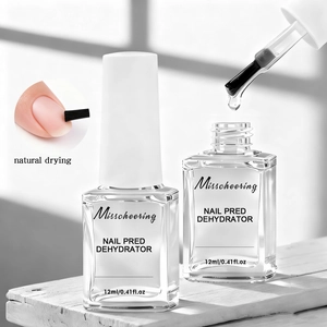 Macro view of Misscheering 12ml nail prep dehydrator in glass bottle for natural drying