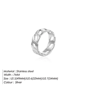 7mm silver stainless steel cuban link chain ring with hollow design for women and men