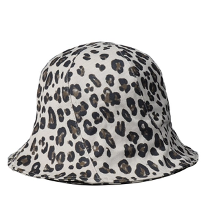 Fashionable leopard print bucket hat with a stylish ruffle brim for casual sun protection