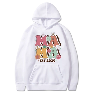 Sweat à capuche blanc Mama Est 2025 avec motif floral sur fond blanc