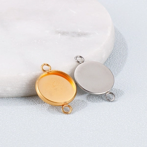 Golden and silver stainless steel round gemstone base connectors for DIY jewelry making