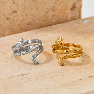 Bagues serpent en acier inoxydable poli couleur or et argent avec texture d'écailles