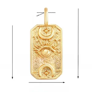 Detailed size view of a gold-plated copper mystical pendant with sun moon and eye motifs