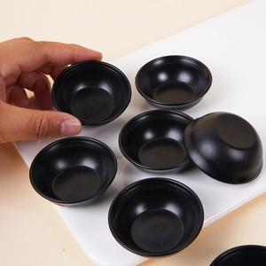 Miniature black matte sauce dipping bowls set in minimalist style for dollhouse kitchen