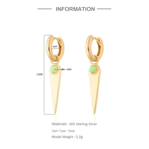 Detail view of 925 sterling silver opal hoop earrings with length and weight measurements