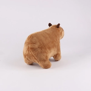 Rear view of brown capybara plush toy showing soft texture and detailed stitching