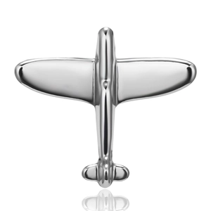 Polished silver alloy airplane brooch with a sleek 3D metallic reflective finish