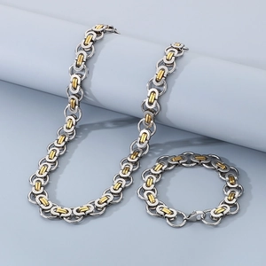 Set collana e bracciale a catena bizantina bicolore in oro e argento stile hip hop
