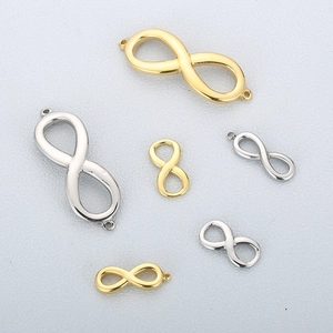 Polished stainless steel infinity symbol connectors for jewelry making in gold and silver