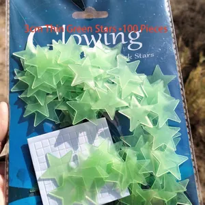Luminous 3cm green star wall stickers in packaging with 100 pieces for home decor