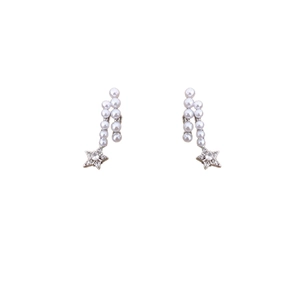 Elegant silver star and pearl drop earrings with sparkling zircon for a refined look