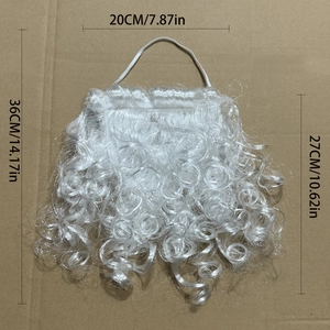 White curly Santa beard prop measurements showing 20cm width and 36cm total length