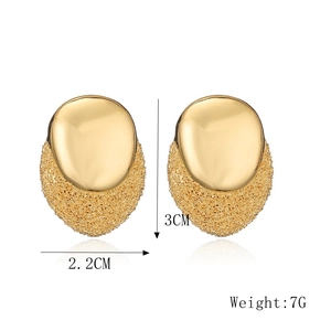 Detail view showing dimensions of golden teardrop earrings with matte and polished texture