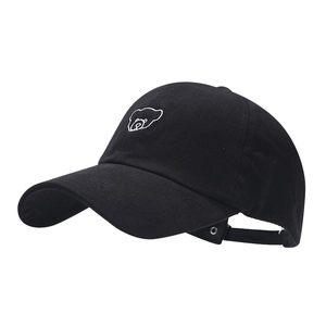 Outdoor summer ponytail baseball cap in black cotton with cute white bear embroidery