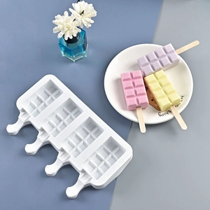 Silicone ice cream mold with 4-cell building block design and colorful popsicles