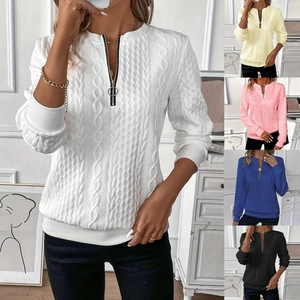 Damen Sweatshirt Mit Viertelreißverschluss Zopfstrickmuster Langarm Lockerer Sitz Lässiges Pullover Oberteil