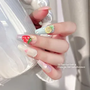Ice-clear fruit nail art charms with strawberry pineapple designs and pearls