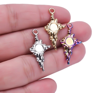 304 stainless steel cross pendant settings in silver, gold, and rainbow for DIY jewelry
