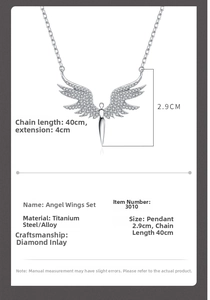 Spécifications détaillées de taille pour le pendentif ailes d'ange et collier en acier