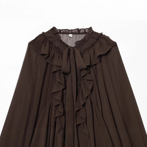 Deep brown chiffon ruffle top for women featuring layered pleats and neck tie detail