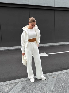 Veste À Capuche Zippée Débardeur Et Pantalon Large Couleur Unie 100% Coton Vêtements De Sport Décontractés Pour Femmes