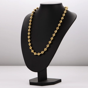 18k gold plated 10mm stainless steel bead chain necklace set shown on a black mannequin