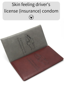 Faux leather car insurance and registration holder in grey and burgundy colors