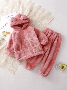 Pyjama en peluche rose pour enfants avec oreilles d'ours et tissu en flanelle douce