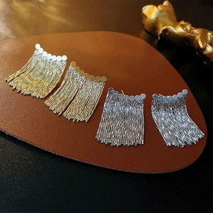 Geometric Curved Round Fringe Earrings With 925 Sterling Silver Earring Post Alloy Metallic Tassel Elegant For Women