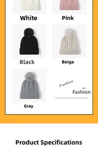 Colección de gorros de punto de invierno para mujer con pompones de piel