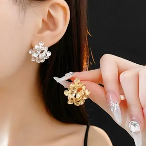 Elegant Cluster Flower Stud Earrings Alloy Metal With Silver Earring Post Unique Design Luxury Style For Women