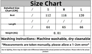 Size chart for faux fur vest with bust and length measurements in cm for sizes S to L