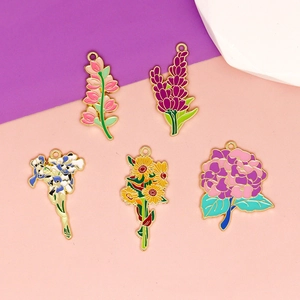 DIY colorful flower enamel charms in gold plating for jewelry and necklace making