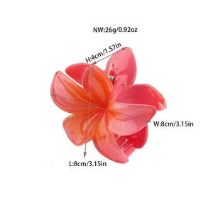 Pink and orange gradient frangipani flower hair claw clip for women's hairstyle