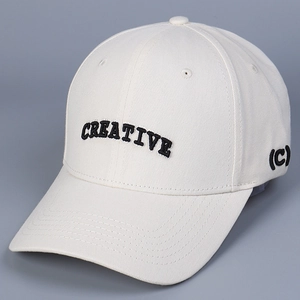 Close-up of Creative 3D embroidery on cream high-density cotton baseball cap