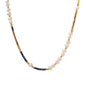 Bohemian Freshwater Pearl Beaded Necklace For Women Titanium Steel 18K Gold Plated Glass Beads Handmade Jewelry Aesthetic Vintage